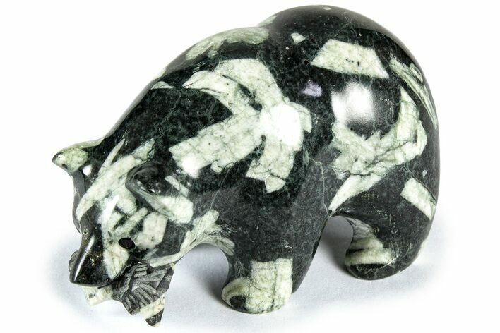 Realistic Polished Chinese Writing Rock Bear with Fish #308486